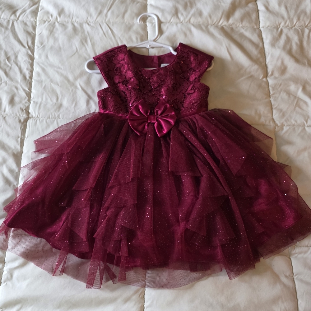 Jona Michelle Burgundy Sparkle Tulle Flower Girl Dress